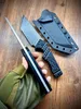 R7273 Couteau droit de survie A2 Stone Wash Tanto Point Blade Full Tang Black G10 Poignée Couteaux tactiques de camping en plein air avec Kydex