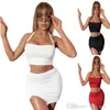 2022 Summer New Women's Wear Two Piece Dress Outfit Hanging Neck Vest Sexy Tight High Waist Bag Hip Split Skirt Suit XS-XXL