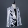 Stage Wear Silver Sequin Blazer Men Brand Shawl Collar Single Button Suit Jacket Shiny Plaid Sequins Party Dance Costume