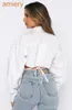 Summer New Long Sleeved Women Crop Tops Solid Color Cardigan Bandage Blouse Lapel Single Breasted Urban Leisure Fashion Shirt