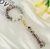 9 styles Silicone Bead Bracelet Key chain Women Anti Loss Leopard Spots Wood Tassel Bracelets Keyschain For Party Gift