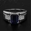 anello in argento con zirconi blu Moda uomo d'affari prepotente con diamanti baguette anello da uomo anello con diamanti in corindone blu