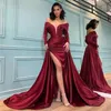 Plus sexy eenvoudige maat zeemeermin avondjurken off-shoulder ruches plooien hoge zijkant split rechter trein formele prom feestkleding op maat gemaakt