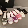 35-41 Taglie Donna Tweed Pelle Paglia intrecciata Sandali Sandali Slip On Wedge Flats Fashion Beach Mule Marca Infradito Casual Slides Scarpe