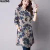 NIJIUDING Spring Fashion Floral Print Cotton Linen Blouses Casual Long Sleeve Shirt Women Top With Pockets 220726