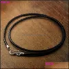 Chains Necklaces Pendants Jewelry Bocai S925 Sterling Sier Buckle Necklace Leather Rope Woven Black Cow For Men And Women 2 Dhfl9