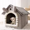 犬のベッドウォームハウスグレーケンネルキャットテントスリーピングケイブベッド屋内猫のための折りたたみ可能な巣の折りたたみ式クッション2220329