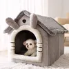 Dog Bed Warm House Grey Kennel Cat Tent Sleeping Cave Bed Självvärmande kudde 2 i 1 vikbart bo för inomhuskatter Kattunge valp 220329