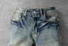 Heren skinny jeans denim met letters blauw knie gescheurd met gaten slank voor jongens heren biker moto rechte pijpen mode nood H322V