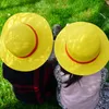 Bérets garçon fille une pièce casquette chapeau de paille cou chaîne Luffy chapeaux plats Cosplay japonais dessin animé accessoires enfant rouge rayure plage YF001Bérets