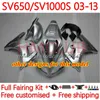 Body Kit för Suzuki SV1000 SV650 SV-650 SV 1000 650 S 03-13 11NO.9 SV-1000 SV650S SV1000S 03 04 05 06 07 08 SV 650S 1000S 2003 2009 2010 2010 2013 2013 FAIRING GLOSSY SVART