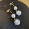 Simulering Pearl Lång Örhängen Geometrisk Tassel Dangle Earring Kvinna Rhinestone Bröllop Hängsmycke Örhängen Mode Koreanska Smycken