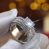 أزياء خاتم المجوهرات الفاخرة تعبئة الأميرة قطع Whie Topaz CZ Diamond Party Eternity Women Wedding Band Rings Gift