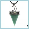 Pendant Necklaces Pendants Jewelry Jln Triangle Semi-Precious Stone Antique Sier Plated Crown Moon Accessory Plus Oval Labradorite Bead Ne