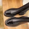 designer black Leather Ankle Chelsea Boots platform slip-on round Flat booties chunky half boot shoes for women Thick heeled Knight Boots