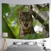 森の中のタペストリー猫はカワイイのかわいい動物アートの風景を吊るします