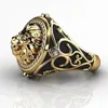 Cluster Rings Fashion Masculine Lion Gold Color For Men Zircon Diamonds Gemstones Bague Jewelry Punk Hip Hop Trendy Accessories Gifts