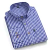 Thin 100% Cotton Plaid Shirts for Men Long Sleeve Regular Fit Checkered Dress shirt Mens Blue Soft Comfortable Male 220401