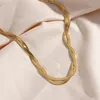 18K Gold Plated Waterproof Braided Herringbone Chain Necklace Bracelets Set Wholesale Stainless Steel Jewelry For Women 220812