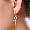 Pendientes colgantes con llave Ankh, joyería de Hip Hop, pendiente cruzado de circón con diamantes a la moda para hombre, oro y plata