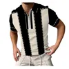 패션 3D 스트라이프 디지털 인쇄 폴로 골프 티셔츠 남성 슬림 핏 지퍼 옷깃 디자이너 짧은 슬리브 폴로 T 셔츠 3D168POLO-1