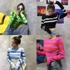 Women's Sweaters Woman Pullover Spring And Summer Women's Long-Sleeved Shirt Round Neck Striped T-shirt Sweater Knitted Femme ChandailsW