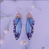 Stud Butterfly Wing￶rh￤ngen Fairy Rainbow Gradient Purple Green Pink Blue Harts Rhinestone Long Drop For Women Wedding Delivery 2021 DHJQ0