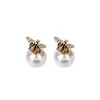 Dangle & Chandelier Fashion Retro Bee Personality Earrings Female Net Celebrity Back Hanging Letters Pearl Asymmetric Temperament Ladies Ear