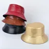 Spring And Summer PU Leather Bucket Hat Men Women Black Fisherman Party Bob Solid Classic Fashion Panama Foldable Wide Brim Hats Elob22