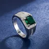 Wedding Rings Selling Sapphire-studded Simulation Delicate Zircon Fashion Emerald Gemstone Men's Simple Ring In European And AmericanWed