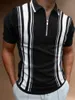 Men's Polos 2022 Men Shirts Summer High Quality Casual Fashion Short Sleeve Striped S Mens Turn-Down Collar Zippers TEES