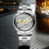 Wristwatches Top Forsining Double Side Transparent Tourbillion Silver Steel Mechanical Steampunk Creative Automatic Watch