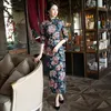 Ethnic Clothing Fashion 3/4 Sleeve Long Dress Qipao Dresses Vintage Chinese Style Cheongsam Velvet Daily Slim Printing DressEthnic