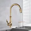 Uythner Gold Polish Swivel Spout Kitchen Sink Faucet Pull Down Sprayer Fashion Design Bathroom Kitchen &Cold Water Mixer Tap 220526