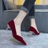 Dress Shoes Elegant Ladies Pearl Pointed Toe Pumps Sexy Red Velvet Thin Heels Wedding For Women Bride Slip On High