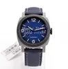 Часы для мужчин сэндвич Smoke Blue Dial Watch Men's Automatic P.9001 Движение 1663 Углеродное волокно 300 м против кожи PAM VSF Sapphire Date 44 -мм спортивные наручные часы
