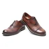 Chaussures Oxford en cuir véritable pour hommes, chaussures habillées classiques, marron noir, chaussures de bureau formelles pour hommes d'affaires, peintes à la main