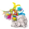 Giocattoli per gatti Divertenti teaser per animali domestici Strisce colorate Piume Palla Accessori per la testa di ricambio con BellCat