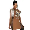 Novos chegados impressam digital Vestido curto de decote em V Deep para mulheres Hip Hop Street Tassel Tassel ombro Mini Vestidos HR8218