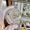 Zegarki projektant na rękę luksusowe mechaniki męskie Watch Richa Milles Leisure Automatyczne mechaniczne wydrążone przezroczyste, przezroczyste kryształowe pe PE