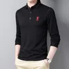 High End Moda Marka Projektant Bawełniana Koszula Polo Black Men Koreański Casual Z Długim Rękawem Lapel Golf Tops Mężczyźni Odzież 220402