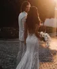 Luxus V-Ausschnitt Spitze Meerjungfrau Brautkleider 2022 Illusion Perlen rückenfrei Sweep Zug Strand Boho Hochzeit Brautkleider BC12888