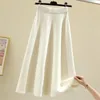 スカート秋の太い大きなスイングニット長いスカート女性2022韓国のエレガントなソリッドカラープリーツハイウエストAラインミディスカートスカート