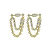 New hoop earring Baguette Stone Paved Multi Piercing Dangling Women Jewelry Prong Set White Clear CZ Link Chain Tassel Drop Earrings