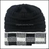 Party Hats New Autumn Winter Woolen Hat Creative Woman Square Grid Lattic Dhagv