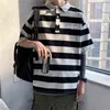 Korea Harajuku Fashion Men's Striped Polot kortärmad t-shirt japansk streetwear par estetik y2k färg matchande kläder y220426