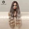 Human Hair Wig Synthetische pruiken Nieuw product in 2022 -stijl Medium Split bruine gradiënt gouden dames lange krullende pruiken dagelijkse toepassing 220528