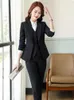 Dames tweedelige broek Black Blue Gray 3 Set Women Pant Suit Office Ladies Formeel Business Work Carrière slijtage Blazer Jacket en broek