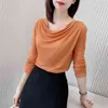 Womens Spring Autumn Style Blouses Shirt Womens Knitting Long Sleeve Solid Color ONeck Korean Casual Tops DD9023 210401