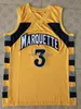 SJZL98 # 3 Dwayne Wade College Marquette Golden Eagles Retro Throwback Basketball Jersey gestikt elk nummer en naam